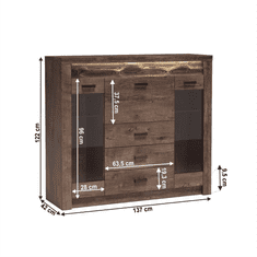 KONDELA Komoda s vitrínami, jasan tmavý, INFINITY 08