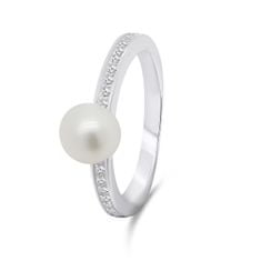 Brilio Silver Elegantní stříbrný prsten s pravou perlou RI055W (Obvod 50 mm)
