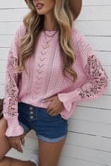 OMG! Dámský háčkovaný svetr s krajkou Terrell růžová XL