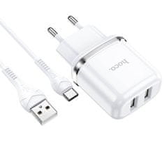 Nabíječka do sítě 2,4A 2xUSB + kabel 1m USB Typ C Hoco N4 Smart Dual USB - bílá