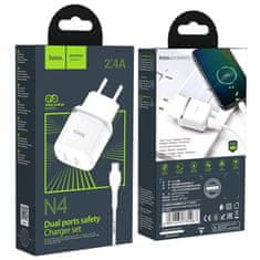 Hoco Nabíječka do sítě 2,4A 2xUSB + kabel 1m Lightning Hoco N4 Smart Dual USB bílá