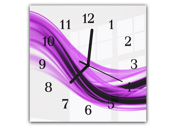 Glasdekor Nástěnné hodiny 30x30cm abstraktní temně fialová vlna