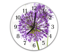 Glasdekor Nástěnné hodiny kulaté pr.30cm fialový květ allium - Materiál: plexi