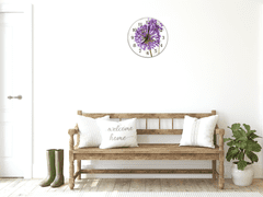 Glasdekor Nástěnné hodiny kulaté pr.30cm fialový květ allium - Materiál: plexi