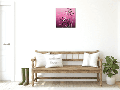 Glasdekor Nástěnné hodiny 30x30cm černé malované listí na růžovém podkladu - Materiál: kalené sklo