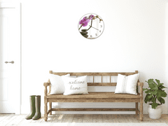 Glasdekor Nástěnné hodiny kulaté pr.30cm fialová orchidej nad zen kameny - Materiál: plexi