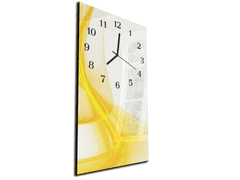 Glasdekor Nástěnné hodiny 30x60cm jasně žlutá abstraktní vlna - Materiál: kalené sklo