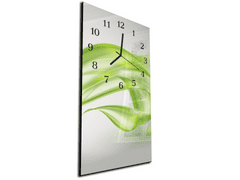 Glasdekor Nástěnné hodiny 30x60cm abstraktní jemně zelené vlnky - Materiál: plexi