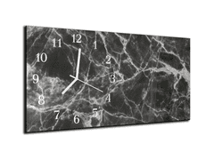 Glasdekor Nástěnné hodiny 30x60cm abstraktní černý mramor - Materiál: kalené sklo