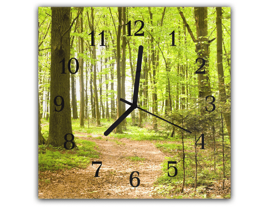 Glasdekor Nástěnné hodiny 30x30cm listnatý les s cestou