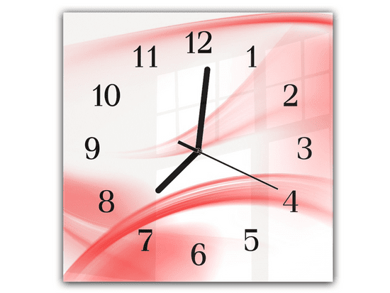 Glasdekor Nástěnné hodiny 30x30cm abstraktní světle červená vlna