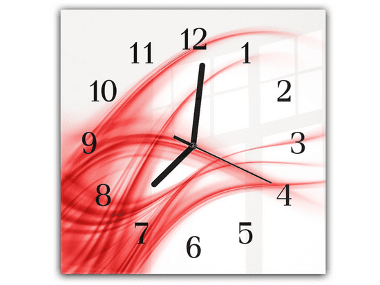Glasdekor Nástěnné hodiny 30x30cm červeny abstrakt na bílém
