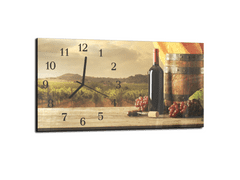 Glasdekor Nástěnné hodiny víno a pohled do vinic - Materiál: kalené sklo