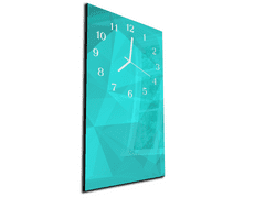 Glasdekor Nástěnné hodiny 30x60cm geometrické tyrkysové pozadí - Materiál: kalené sklo