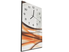 Glasdekor Nástěnné hodiny 30x60cm hnědo oranžová vlna - Materiál: kalené sklo