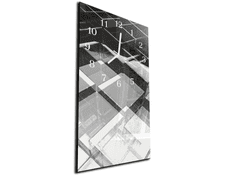 Glasdekor Nástěnné hodiny 30x60cm abstrakt 3D černobílé kostky - Materiál: kalené sklo