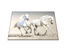 Glasdekor Skleněné prkénko dva běžící bílí koně - Prkénko: 40x30cm