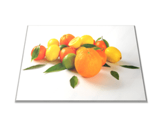 Glasdekor Skleněné prkénko citrony a pomeranče s listím - Prkénko: 40x30cm
