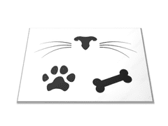 Glasdekor Skleněné prkénko detail kočka a pes, vousy, tlapka, kost - Prkénko: 30x20cm