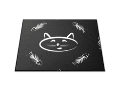 Glasdekor Skleněné prkénko malovaná kočka a rybí kosti - Prkénko: 30x20cm