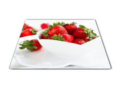 Glasdekor Skleněné prkénko jahody v bílé misce - Prkénko: 40x30cm