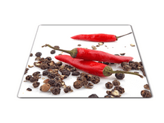 Glasdekor Skleněné prkénko chilli a kuličky pepře - Prkénko: 40x30cm