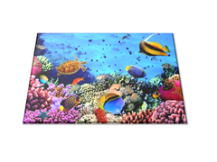 Glasdekor Skleněné prkénko mořský svět rybky, želva, sasanky - Prkénko: 30x20cm