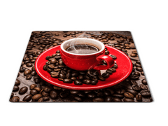 Glasdekor Skleněné prkénko červený hrnek s kávou - Prkénko: 30x20cm
