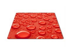 Glasdekor Skleněné prkénko kapky vody na červeném podkladu - Prkénko: 40x30cm