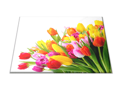Glasdekor Skleněné prkénko květy barevných tulipánů - Prkénko: 40x30cm