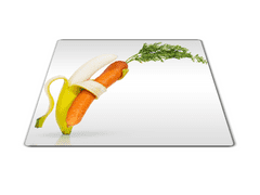Glasdekor Skleněné prkénko tančící mrkev a banán - Prkénko: 40x30cm