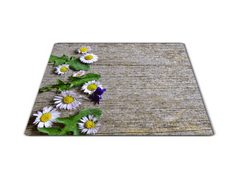 Glasdekor Skleněné prkénko květ sedmikrásky na dřevě - Prkénko: 40x30cm
