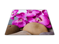 Glasdekor Skleněné prkénko květy orchideje a hnědý kámen - Prkénko: 40x30cm