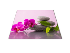 Glasdekor Skleněné prkénko květy orchideje a šedý kámen - Prkénko: 40x30cm