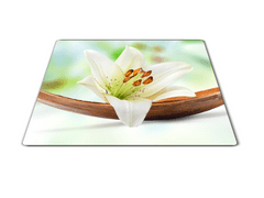 Glasdekor Skleněné prkénko bílý květ lilie - Prkénko: 40x30cm