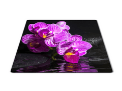 Glasdekor Skleněné prkénko květ orchideje na zen kameni - Prkénko: 40x30cm