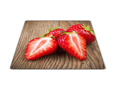 Glasdekor Skleněné prkénko červené jahody na dřevě - Prkénko: 40x30cm