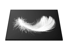 Glasdekor Skleněné prkénko bílé peří na černém - Prkénko: 40x30cm