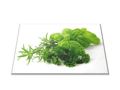 Glasdekor Skleněné prkénko zelené bylinky na bílém pozadí - Prkénko: 40x30cm
