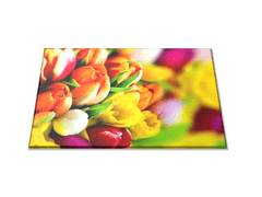Glasdekor Skleněné prkénko květy barevných tulipánů - Prkénko: 40x30cm