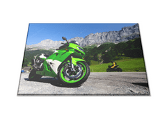 Glasdekor Skleněné prkénko sportovní motorka v horách - Prkénko: 30x20cm