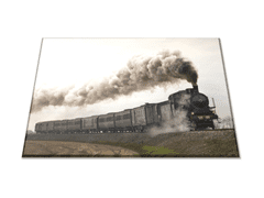 Glasdekor Skleněné prkénko černý parní vlak - Prkénko: 30x20cm