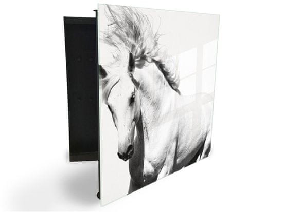 Glasdekor skříňka na klíče dekor - kůň bílý