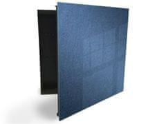 Glasdekor skříňka na klíče - textura modrá tkanina - Otevírání: Levé, Barva skříňky: Bílá