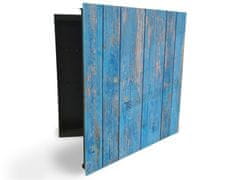 Glasdekor skříňka na klíče - dřevo modrý nátěr - Otevírání: Levé, Barva skříňky: Bílá