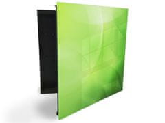 Glasdekor skříňka na klíče - zelený abstraktní melír - Otevírání: Levé, Barva skříňky: Bílá