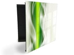 Glasdekor skříňka na klíče - zelená abstraktní vlna - Otevírání: Levé, Barva skříňky: Bílá