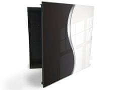 Glasdekor skříňka na klíče - černo bílá abstraktní vlna - Otevírání: Levé, Barva skříňky: Bílá