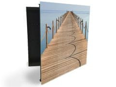 Glasdekor skříňka na klíče - dřevěný most nad moře - Otevírání: Levé, Barva skříňky: Bílá