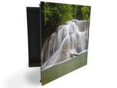 Glasdekor skříňka na klíče - vodopády v lese u řeky - Otevírání: Levé, Barva skříňky: Bílá